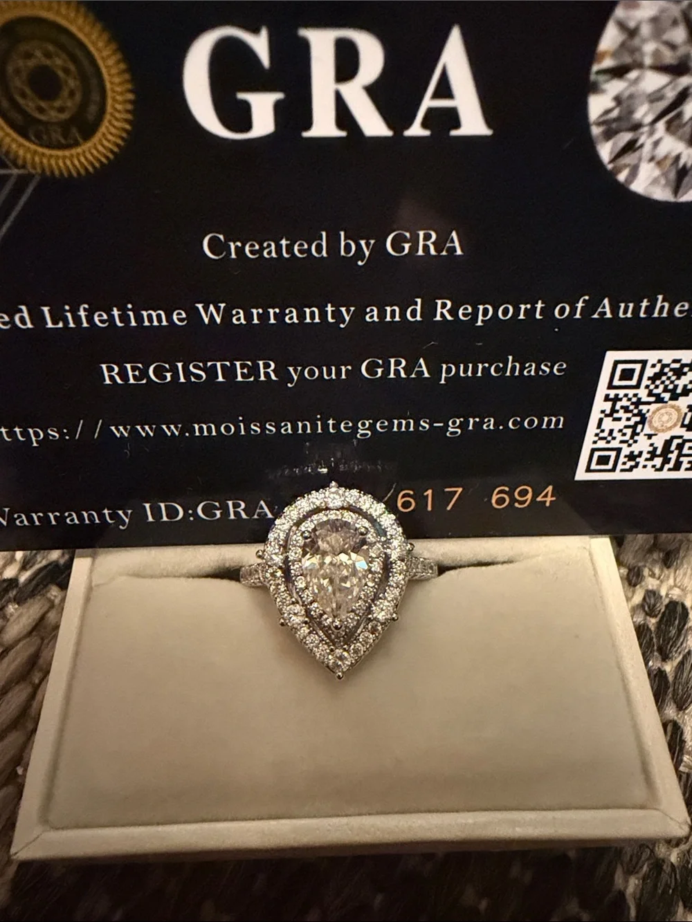 Pear-Shaped Double Halo Moissanite Ring in Silver